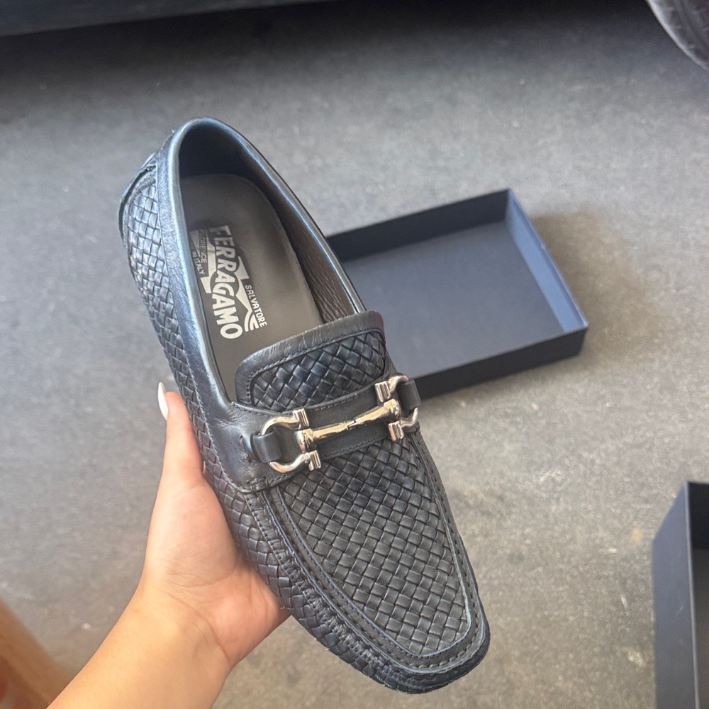 Salvatore Ferragamo Black Woven Slip-On Loafers